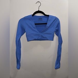 XS Blue Ribbed Long Sleeve Crop Top